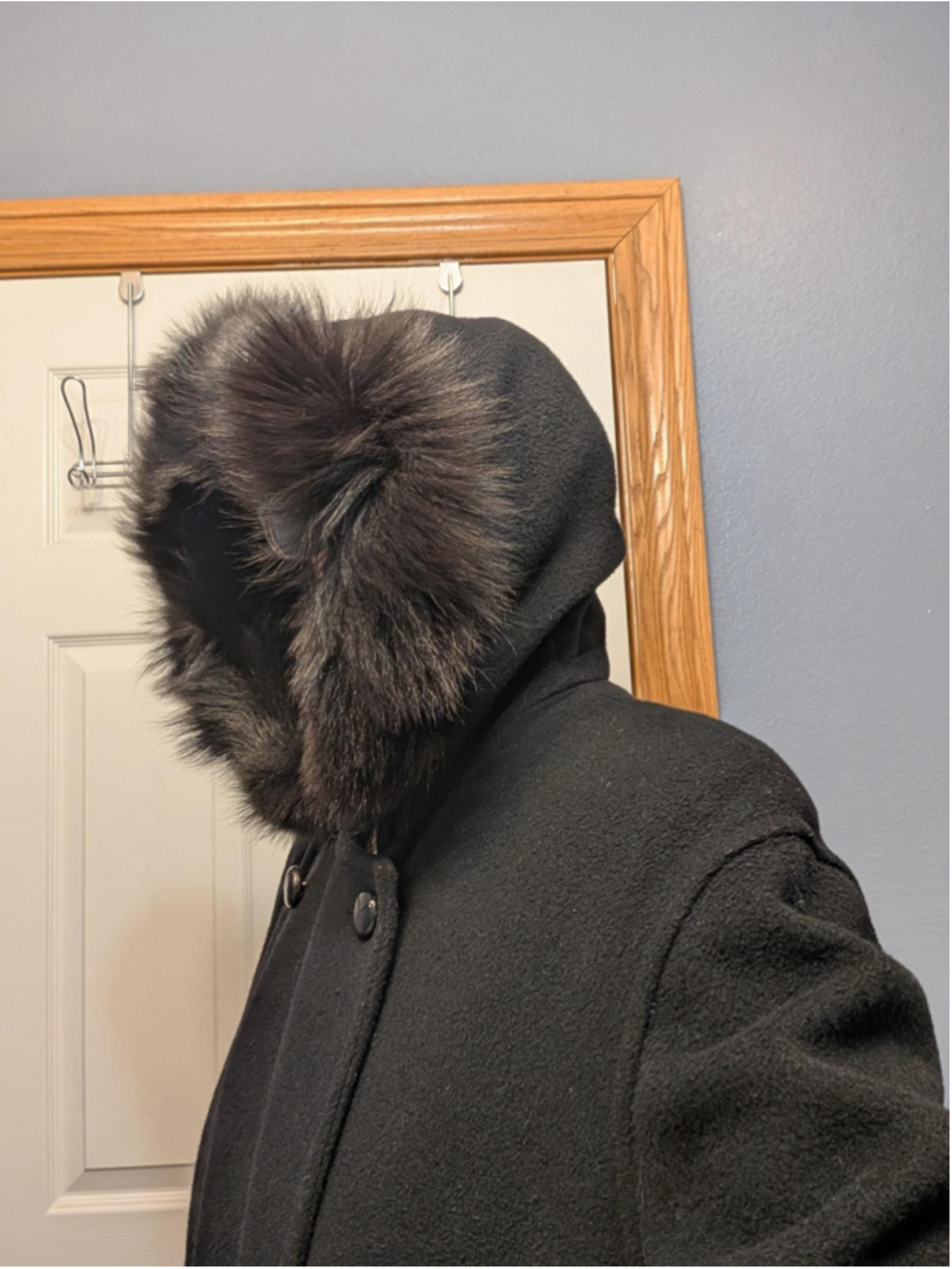 Vintage Forecaster Black Wool Coat – Faux Fur Hood – Double Breasted – Women’s W - Picture 15 of 16